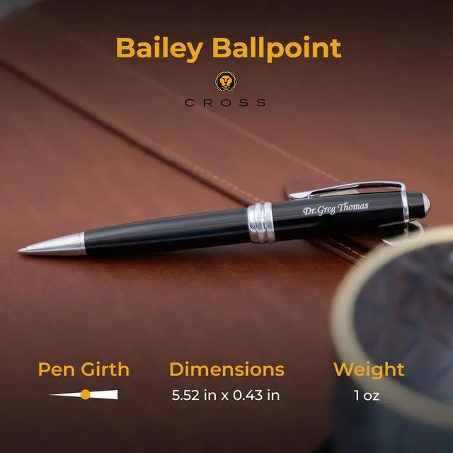 Alt view image 5 of 7 - Cross Bailey Personalized Ballpoint Pen in Black Lacquer with Chrome Trim | Engraved Pen for Graduation, Job Promotion, Retirement, Corporate Gift