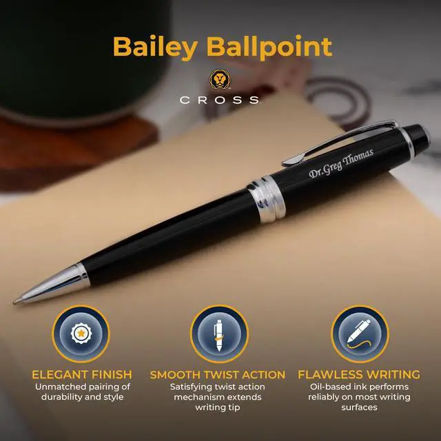 Alt view image 4 of 7 - Cross Bailey Personalized Ballpoint Pen in Black Lacquer with Chrome Trim | Engraved Pen for Graduation, Job Promotion, Retirement, Corporate Gift