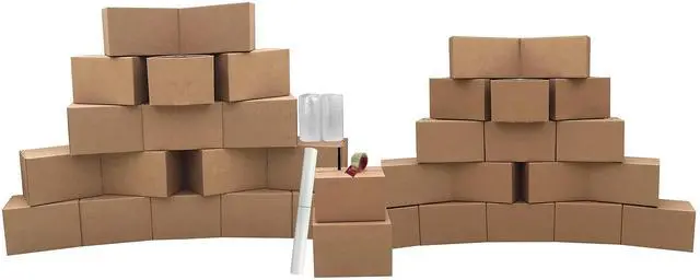 Main image of Basic Moving Boxes Kit #2, 2-3 Bedroom Kit | Small & Medium Boxes, Bubble Roll, Packing Paper, Tape & Dispenser, 1 Marker