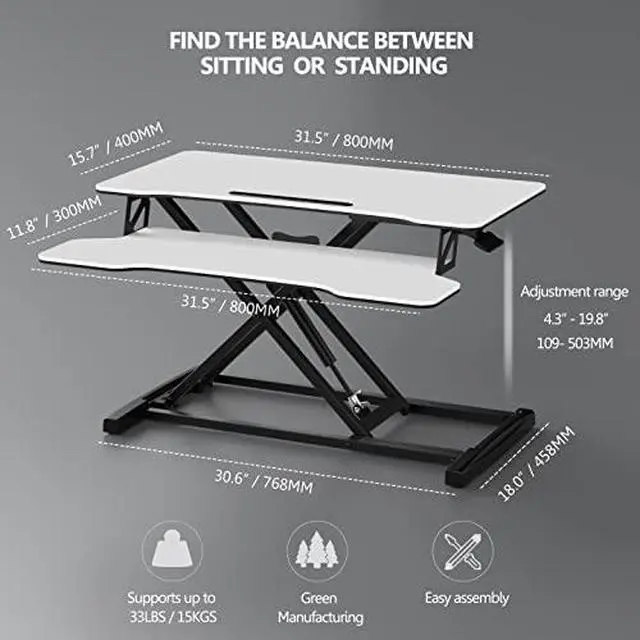 Alt view image 4 of 6 - Height Adjustable Standing Desk 32 Wide Sit to Stand Converter | Standing Desk Converter,Stand Up Desk Riser,for Dual Monitor Riser,Tabletop Workstation for Home Office,Easy Assembly