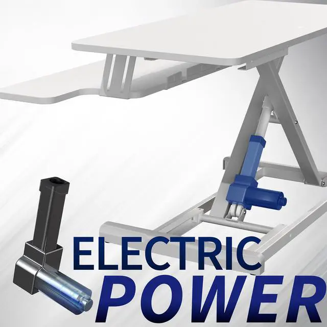 Alt view image 4 of 7 - White 36 inch Electric Desk Converter, DESK-VE36W | Height Adjustable, Stand Up Desk Riser, Wide Keyboard Tray, Dual Monitor and Laptop Workstation