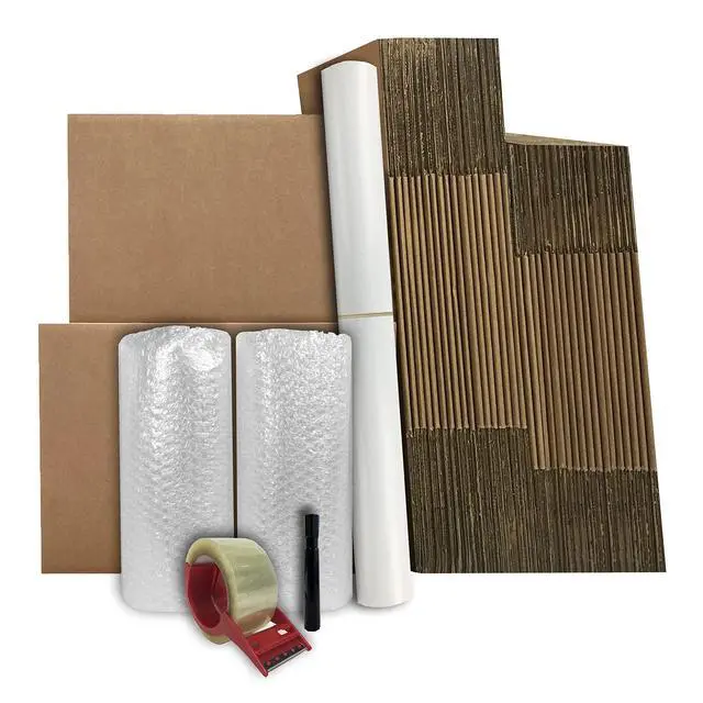 Alt view image 6 of 6 - Basic Moving Boxes Kit #2, 2-3 Bedroom Kit | Small & Medium Boxes, Bubble Roll, Packing Paper, Tape & Dispenser, 1 Marker