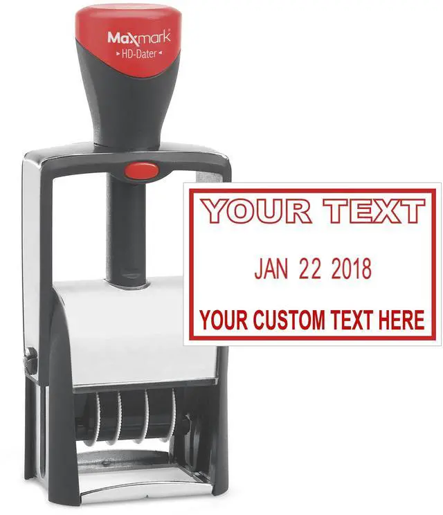Main image of Heavy Duty Date Stamp with 2-Line Custom Text, Self Inking Stamp - 1" x 1-5/8 - Choice of Ink Color