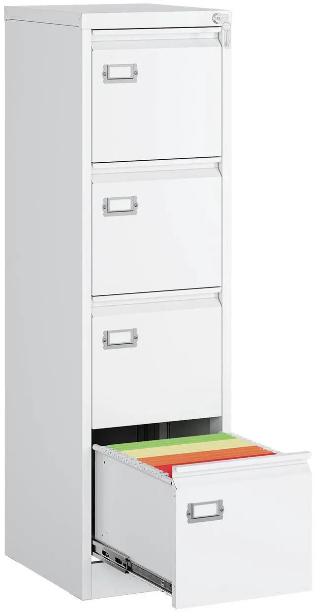 Main image of 4 Drawer File Cabinet, White Vertical Filing Cabinets with Lock, Home Office File Folders Storage Cabinet for Letter Legal A4 File Size
