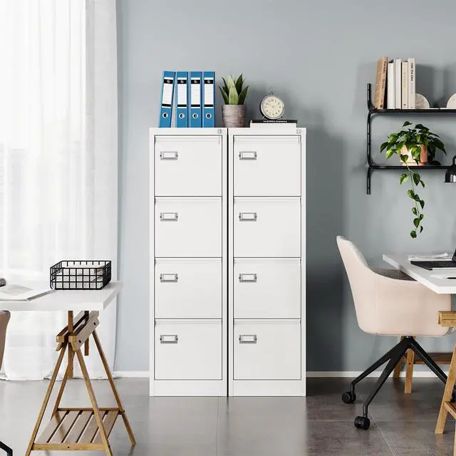 Alt view image 2 of 6 - 4 Drawer File Cabinet, White Vertical Filing Cabinets with Lock, Home Office File Folders Storage Cabinet for Letter Legal A4 File Size