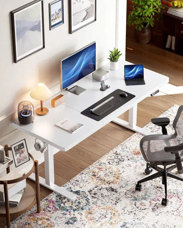 Alt view image 2 of 7 - 60 x 30 Inch Large Electric Standing Desk, Brushless Motor, White | 30 Inch Deep Desktop, 220 lb Capacity, 4 Memory Presets, Cable Tray, Dual Hooks, Height 27.946.5 Inch; Ships In 2 Packages