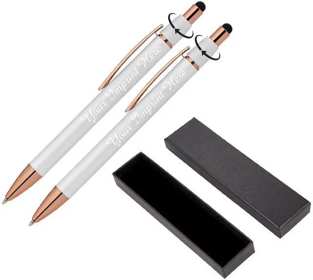 Main image of Personalized Fidget Pen for Adults - 2 Pack Stress Relief Custom Pens with Gift Box - ADHD Anxiety - Metal black ink with Rubber Grip - Focus for Office, Work (White-White, Engraved)