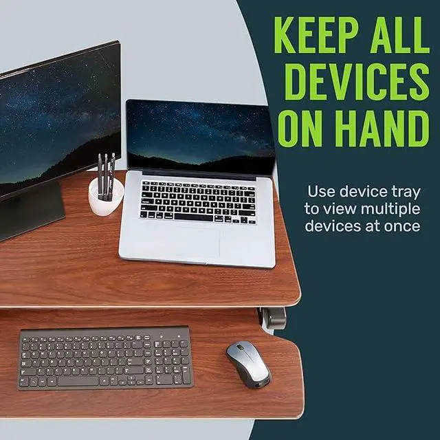 Alt view image 7 of 7 - Standing Desk Converter - 42 Inch Adjustable Sit to Stand Up Desk Workstation, MDF Wood, Ergonomic Desk Riser with Keyboard Tray, Desktop Riser for Home Office Computer Laptop, Black 42"