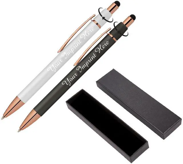 Main image of Personalized Fidget Pen for Adults - 2 Pack Stress Relief Custom Pens with Gift Box - ADHD Anxiety - Metal with Rubber Grip - Focus for Office, Work (White-Black, Engraved)