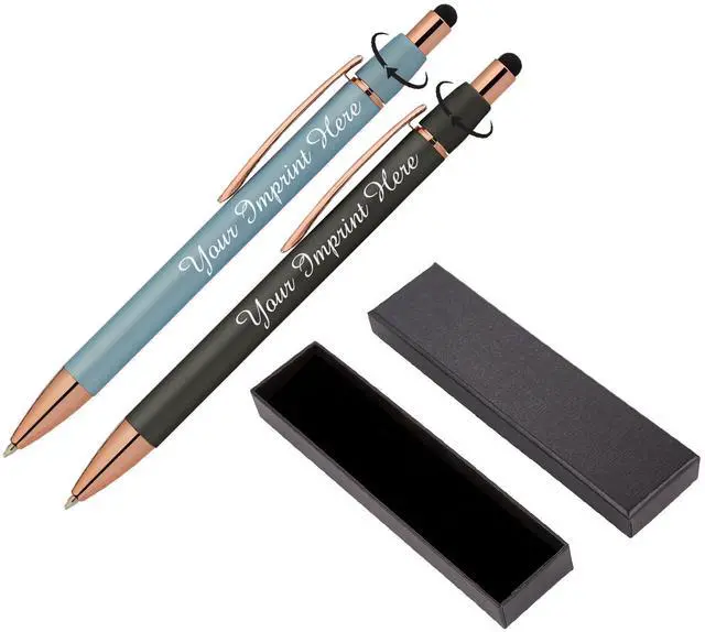 Main image of Personalized Fidget Pen for Adults - 2 Pack Stress Relief Custom Pens with Gift Box - ADHD Anxiety - Metal with Rubber Grip - Focus for Office, Work (Black-Blue, Engraved)