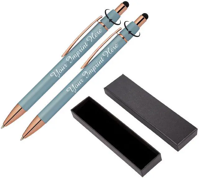 Main image of Personalized Fidget Pen for Adults - 2 Pack Stress Relief Custom Pens with Gift Box - ADHD Anxiety - Metal with Rubber Grip - Focus for Office, Work (Blue-Blue, Engraved)