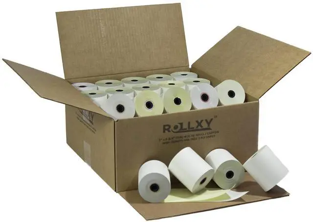Main image of 50 Rolls 3" x 95' 2-Ply Carbonless White/Canary Cash Register Paper for M119 Hypercom T77F (Impact Printer) NCR 7445-1000 Samsung SRP-100 Visit the Store