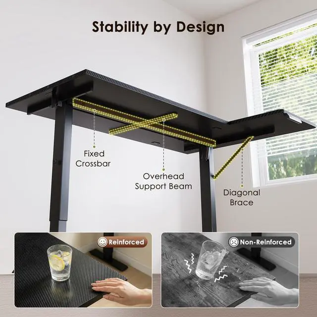 Alt view image 7 of 7 - 63" Reversible L Shaped Electric Standing Desk, Carbon Fiber Black | Corner Height Adjustable Computer Table, Stand Up Desk with 3 Memory Presets, Reinforced Frame for Home Office, Workstation