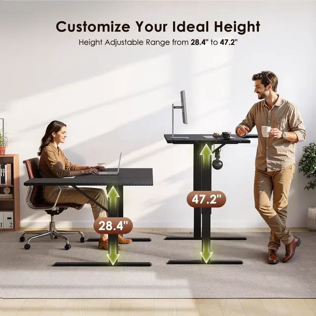 Alt view image 4 of 7 - 63" Reversible L Shaped Electric Standing Desk, Carbon Fiber Black | Corner Height Adjustable Computer Table, Stand Up Desk with 3 Memory Presets, Reinforced Frame for Home Office, Workstation