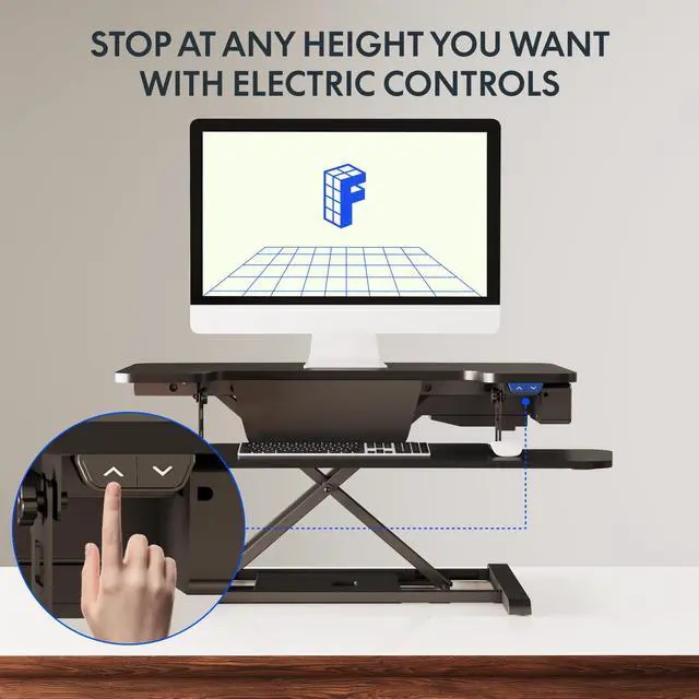 Alt view image 6 of 7 - 32" Motorized Standing Desk Converter, Electric Stand up Desk Riser, Sit to Stand Dual Monitor and Laptop Workstation with Wide Keyboard Tray, Black