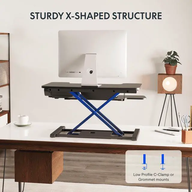 Alt view image 5 of 7 - 32" Motorized Standing Desk Converter, Electric Stand up Desk Riser, Sit to Stand Dual Monitor and Laptop Workstation with Wide Keyboard Tray, Black