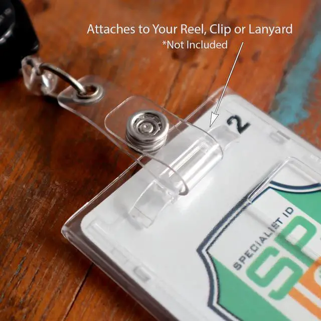Alt view image 4 of 7 - 5 Pack - Heavy Duty Dual Sided Badge Holders - Holds 2 Cards - Polycarbonate Vertical - Durable Rigid Clear Hard Plastic Badges - Secure Top Load Sleeve Card Protector Case by