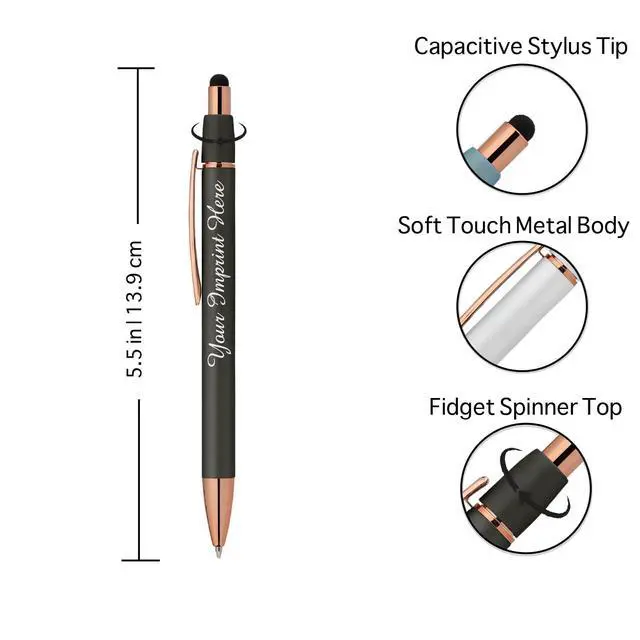 Alt view image 3 of 6 - Personalized Fidget Pen for Adults - 2 Pack Stress Relief Custom Pens with Gift Box - ADHD Anxiety - Metal with Rubber Grip - Focus for Office, Work (Black-Black, Engraved)