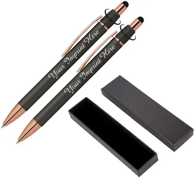 Main image of Personalized Fidget Pen for Adults - 2 Pack Stress Relief Custom Pens with Gift Box - ADHD Anxiety - Metal with Rubber Grip - Focus for Office, Work (Black-Black, Engraved)