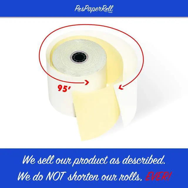 Alt view image 4 of 5 - 50 Rolls 3" x 95' 2-Ply Carbonless White/Canary Cash Register Paper for M119 Hypercom T77F (Impact Printer) NCR 7445-1000 Samsung SRP-100 Visit the Store