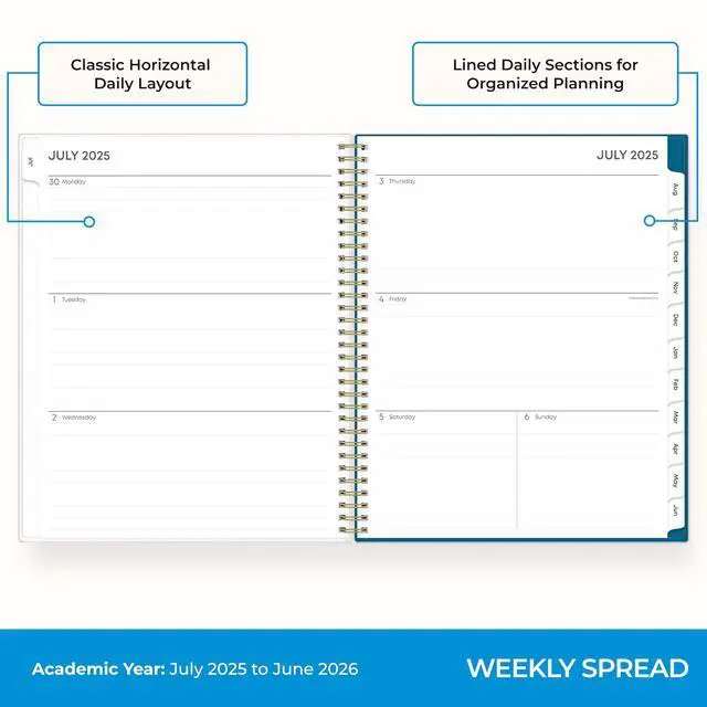 Alt view image 3 of 7 - 2025-2026 Weekly & Monthly Academic Planner, 8.5"x11", Bakah Blue | July 2025 - June 2026, Flexible Cover, Wirebound, Storage Pocket, Academic Year