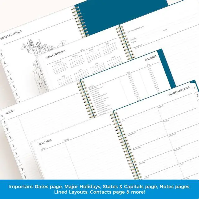 Alt view image 5 of 7 - 2025-2026 Weekly & Monthly Academic Planner, 8.5"x11", Bakah Blue | July 2025 - June 2026, Flexible Cover, Wirebound, Storage Pocket, Academic Year