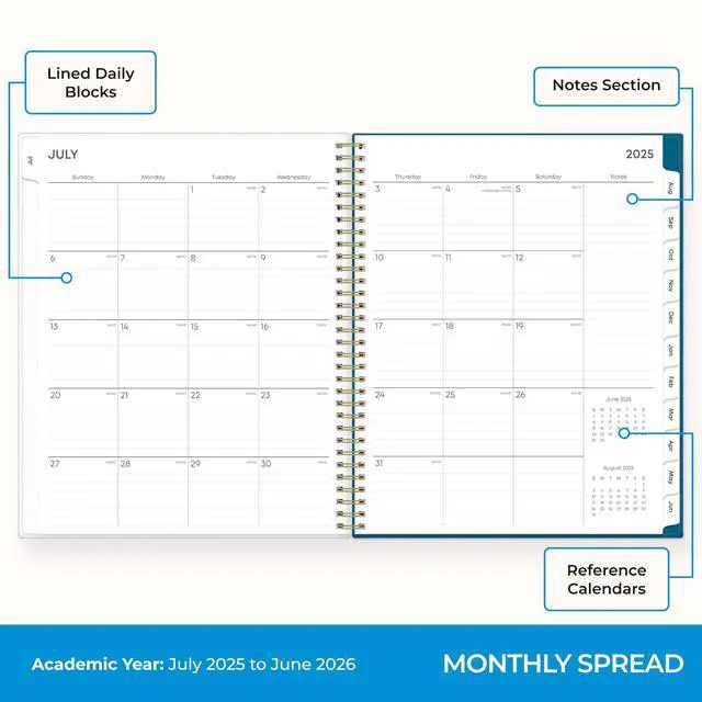 Alt view image 4 of 7 - 2025-2026 Weekly & Monthly Academic Planner, 8.5"x11", Bakah Blue | July 2025 - June 2026, Flexible Cover, Wirebound, Storage Pocket, Academic Year