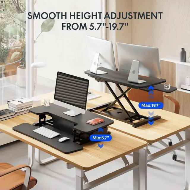 Alt view image 7 of 7 - 32" Motorized Standing Desk Converter, Electric Stand up Desk Riser, Sit to Stand Dual Monitor and Laptop Workstation with Wide Keyboard Tray, Black