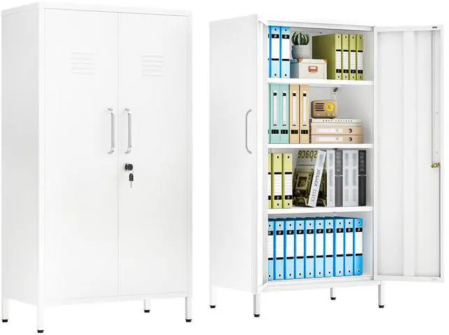 Main image of 47.24" White Lockable Small Metal Storage Locker | Employees Locker with 2 Doors & 2 Adjustable Shelves, Steel File Cabinet for Employees, Home, School, Office & Gym