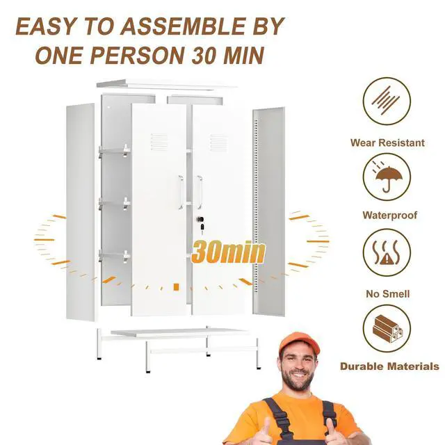 Alt view image 6 of 7 - 47.24" White Lockable Small Metal Storage Locker | Employees Locker with 2 Doors & 2 Adjustable Shelves, Steel File Cabinet for Employees, Home, School, Office & Gym