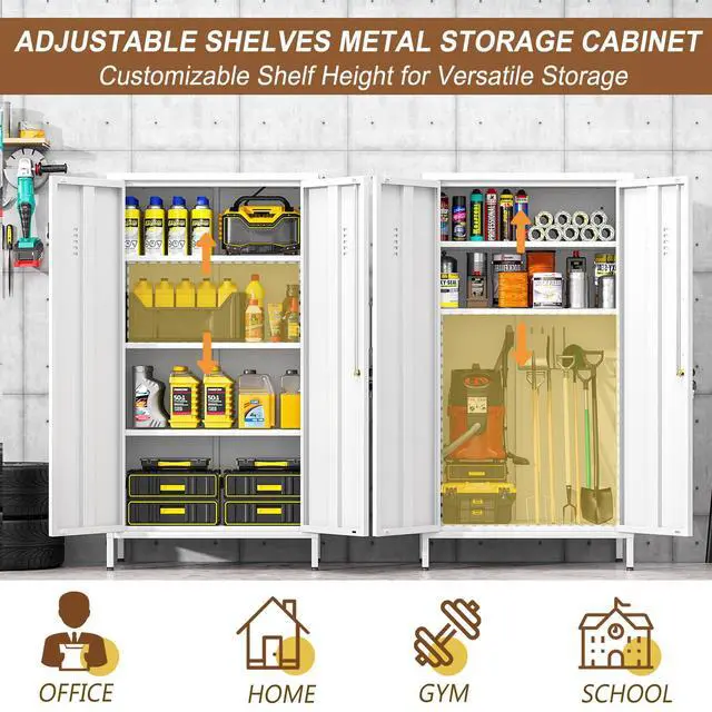 Alt view image 5 of 7 - 47.24" White Lockable Small Metal Storage Locker | Employees Locker with 2 Doors & 2 Adjustable Shelves, Steel File Cabinet for Employees, Home, School, Office & Gym