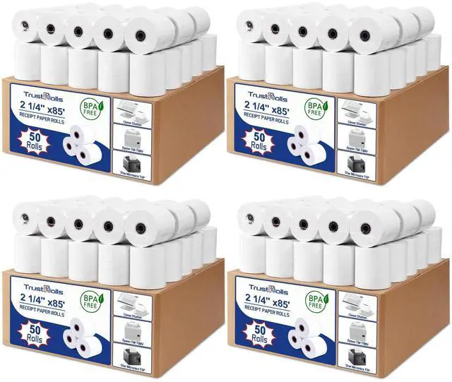 Main image of (200 Rolls) Premium 2 1/4 x 85 Thermal Paper Rolls - BPA Free Credit Card Receipt Paper for POS, ATM & Restaurant Printers