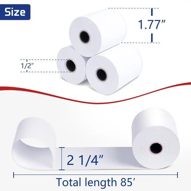 Alt view image 3 of 7 - (200 Rolls) Premium 2 1/4 x 85 Thermal Paper Rolls - BPA Free Credit Card Receipt Paper for POS, ATM & Restaurant Printers