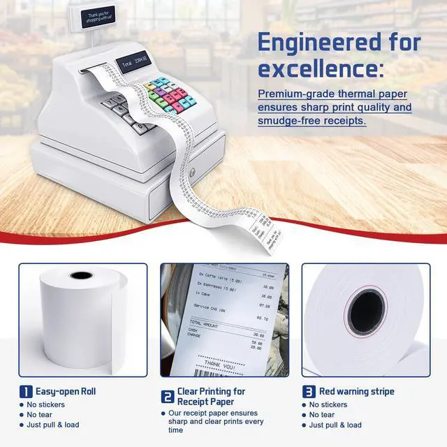 Alt view image 5 of 6 - (150 Rolls) Premium 2 1/4 x 50 Thermal Paper Rolls - BPA Free Credit Card Receipt Paper, Suitable for POS & ATM Systems