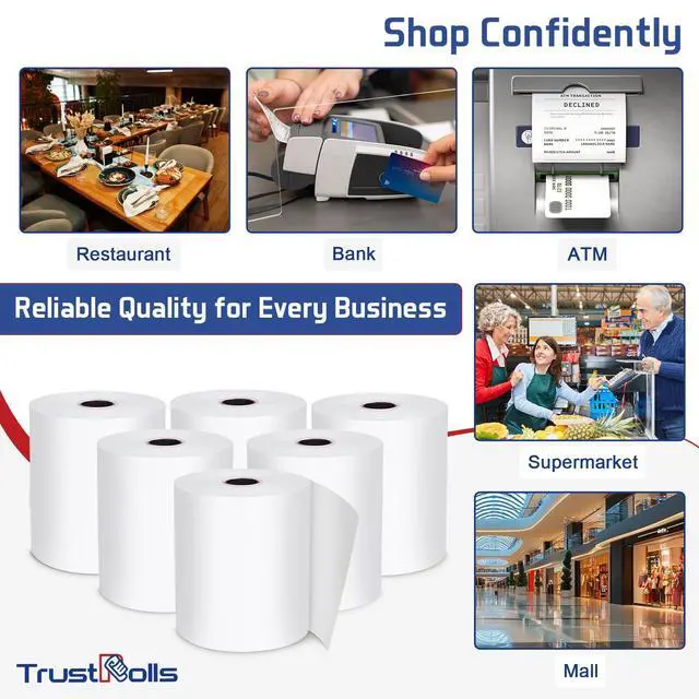 Alt view image 7 of 7 - (200 Rolls) Premium 2 1/4 x 85 Thermal Paper Rolls - BPA Free Credit Card Receipt Paper for POS, ATM & Restaurant Printers