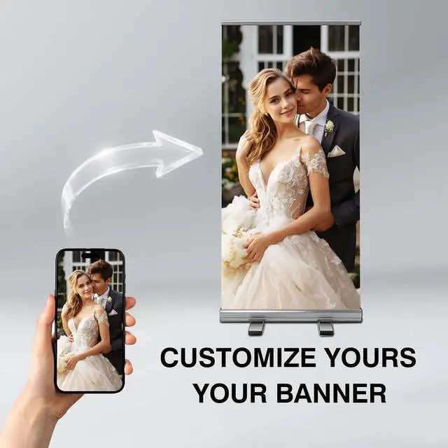 Alt view image 2 of 7 - Custom Retractable Banner with Stand for Trade Shows Made in USA | Ship Next Day Personalized 33x81 inch waterproof canvas display, pre-assembled in a heavy-duty aluminum base
