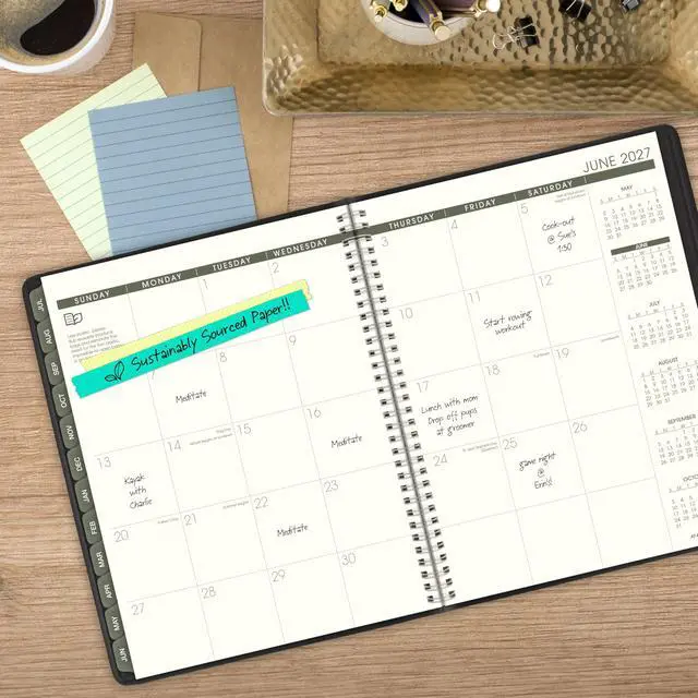Alt view image 3 of 7 - Planner 2026-2027 Weekly & Monthly Academic 12-Month July-June Quarter-Hourly Appointment Book, 8-1/4" x 11", Recycled, Black (70957G05)