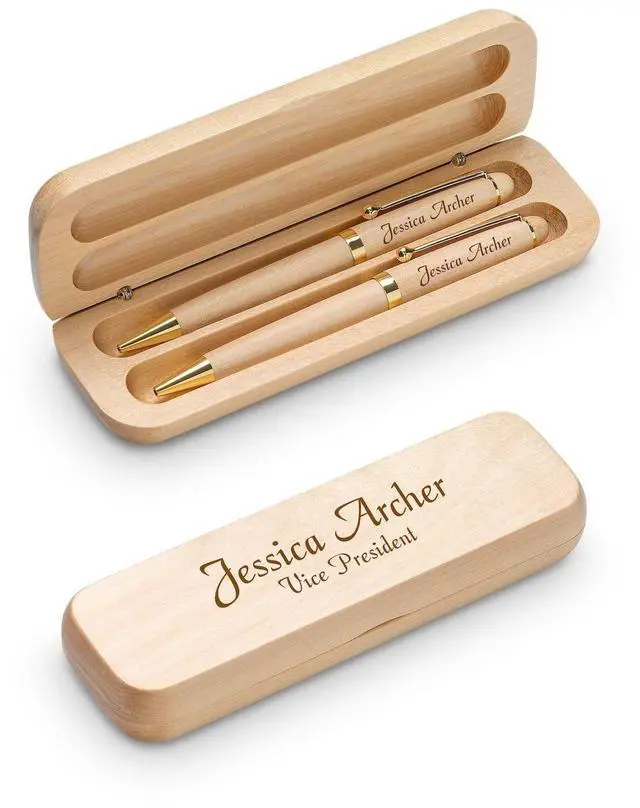 Main image of Personalized Ballpoint Pen and Mechanical Pencil Set in Maple Wood with Custom Engraving