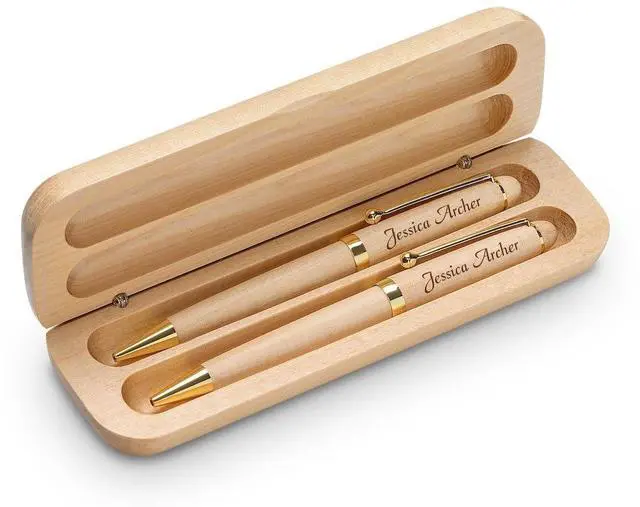 Alt view image 3 of 5 - Personalized Ballpoint Pen and Mechanical Pencil Set in Maple Wood with Custom Engraving