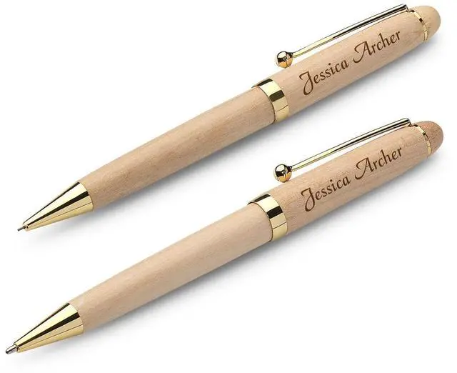Alt view image 4 of 5 - Personalized Ballpoint Pen and Mechanical Pencil Set in Maple Wood with Custom Engraving