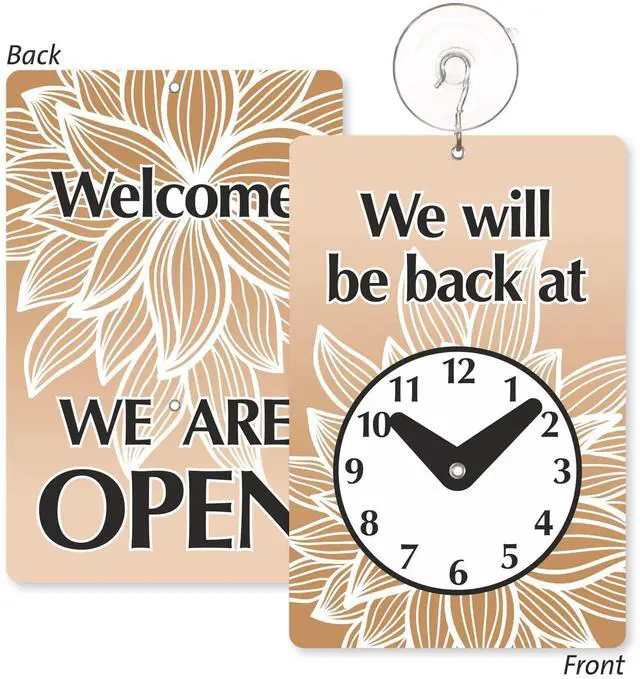 Main image of Will Be Back/Welcome We Are Open 2-Sided Be Back Clock sign | 5.75" x 8.75", Made in USA