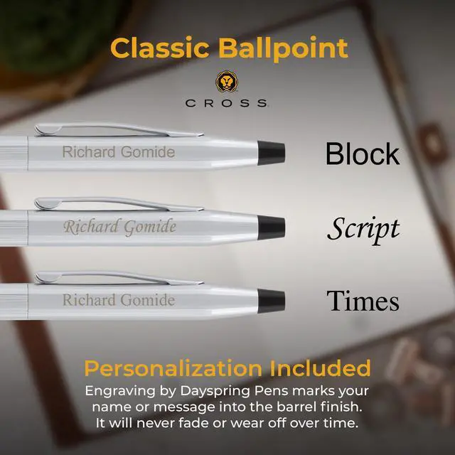Alt view image 3 of 7 - Cross Classic Century Personalized Slim Ballpoint Pen in Chrome Finish | Engraved Pen for Graduation, New Job, Retirement, Career Advancement, Cross Gift Box Included