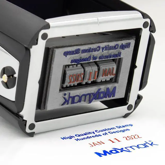 Alt view image 3 of 4 - Heavy Duty Date Stamp with 2-Line Custom Text, Self Inking Stamp - 1" x 1-5/8 - 2-Color Blue/Red Ink
