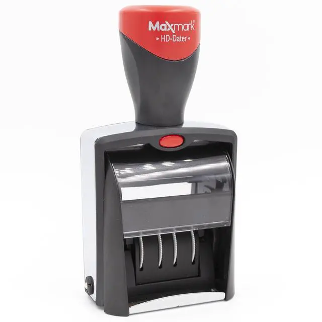 Alt view image 2 of 4 - Heavy Duty Date Stamp with 2-Line Custom Text, Self Inking Stamp - 1" x 1-5/8 - 2-Color Blue/Red Ink