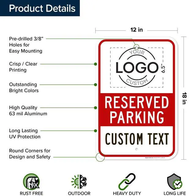 Alt view image 6 of 7 - Custom No Parking Sign, Custom Reserved Parking Signs for Business, 12x18 Inches, Rust Free.063 Aluminum, Fade Resistant, Made in USA by (Post Holes)