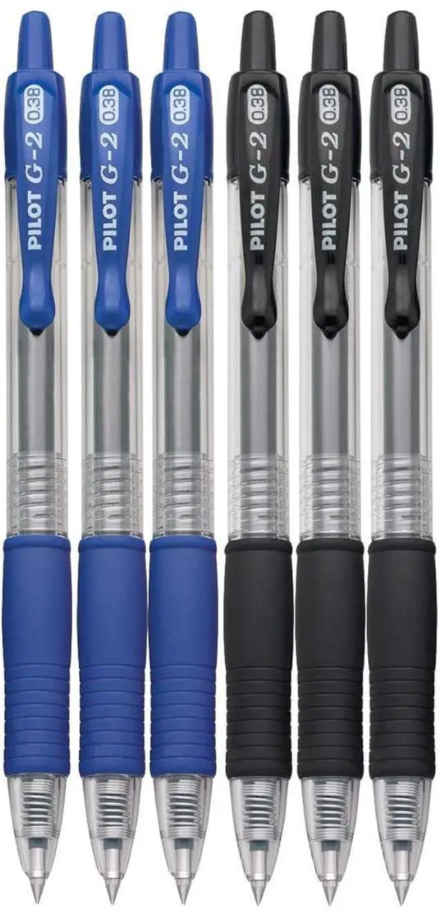 Main image of G2 Retractable Premium Gel Ink Roller Ball Pens Ultra Fine Point (.38mm) Black/Blue Ink 6 pack; Refillable & Premium Comfort Grip