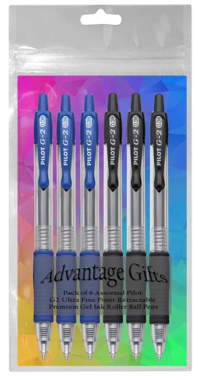 Alt view image 3 of 7 - G2 Retractable Premium Gel Ink Roller Ball Pens Ultra Fine Point (.38mm) Black/Blue Ink 6 pack; Refillable & Premium Comfort Grip