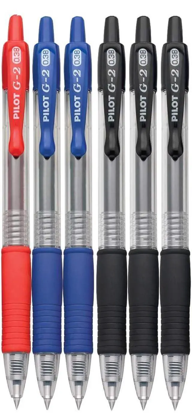 Main image of G2 Retractable Premium Gel Ink Roller Ball Pens Ultra Fine Point (.38mm) Black/Blue/Red Ink 6 pack; Refillable & Premium Comfort Grip