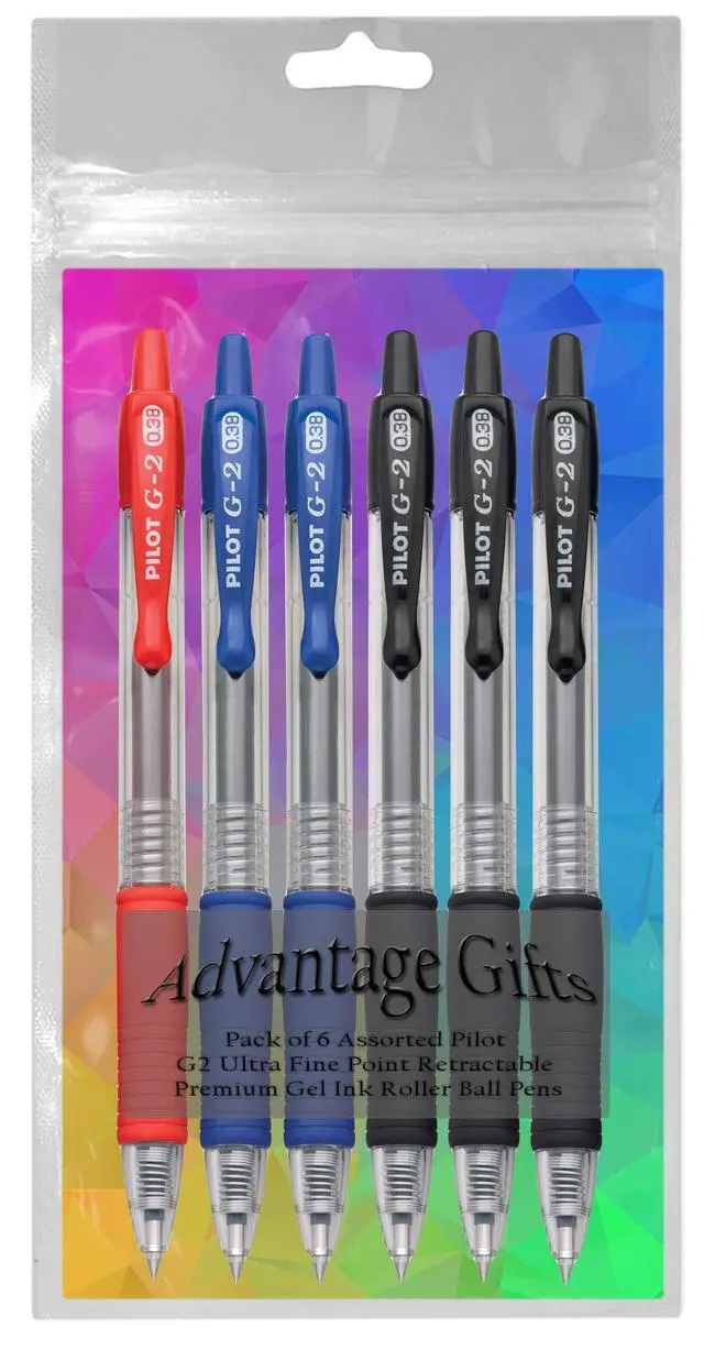 Alt view image 3 of 3 - G2 Retractable Premium Gel Ink Roller Ball Pens Ultra Fine Point (.38mm) Black/Blue/Red Ink 6 pack; Refillable & Premium Comfort Grip