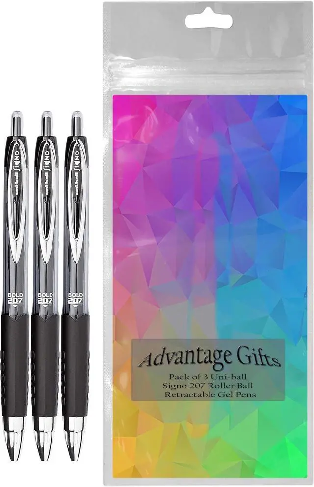 Alt view image 2 of 4 - Signo 207 Roller Ball Retractable Gel Pens, Bold Point (1.0mm), Black Ink, 3 Count